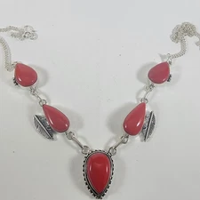 Handcrafted Coral Teardrop Pendant Necklace in Sterling Silver Artisan Gemstone