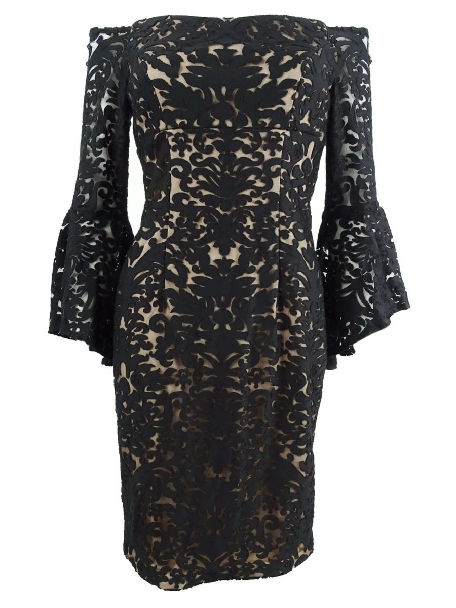 black hill house dress Off-Shoulder Dress in Black White Lace