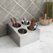 Commercial Stainless Steel Cylinder Flatware Silverware Storage Holder Box