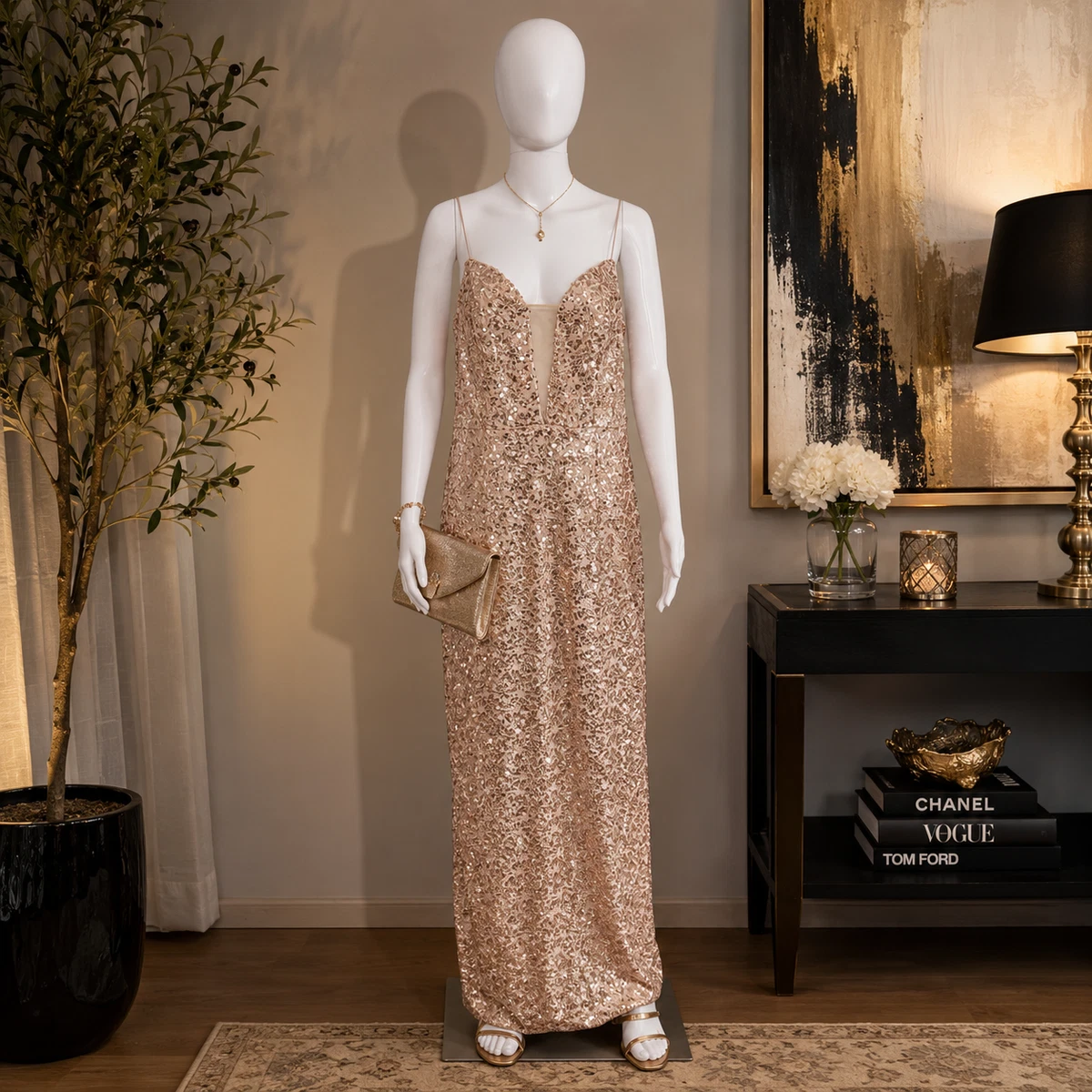 sequin dress adrianna papell Pink Beaded Leaf Halter Gown only boutique Adrianna Papell Platinum 40426 -