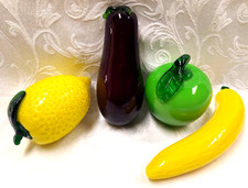 Lot of Murano-Style Art Glass Fruit Set of 4 -Lemon, Eggplant, Apple, Banana