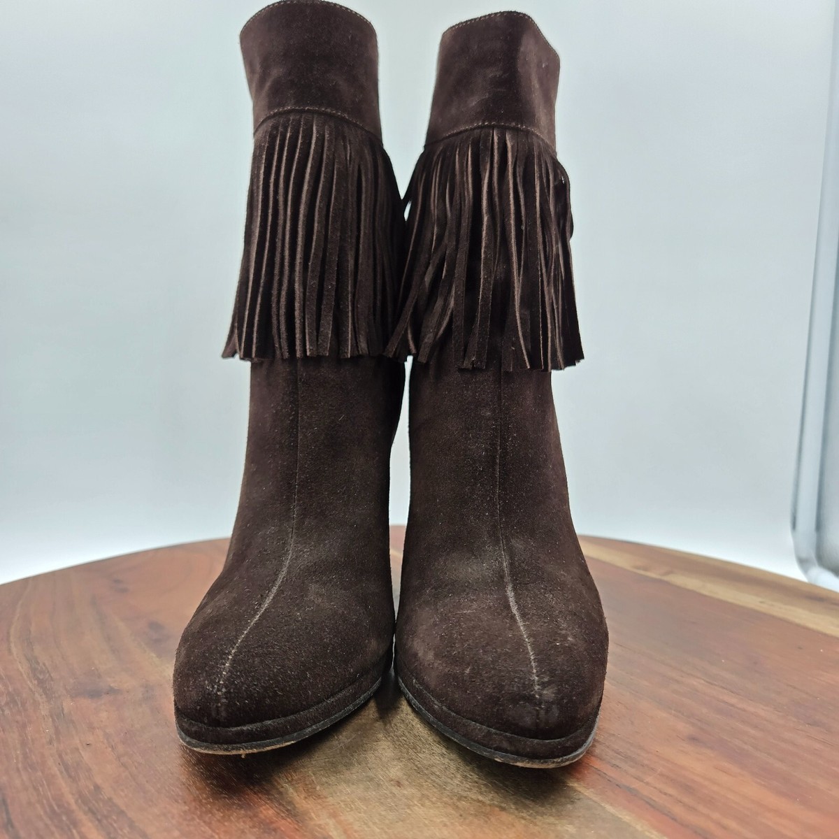 Helmut Lang Boots Womens 37.5 / 7.5 Brown Suede Fringe Boho