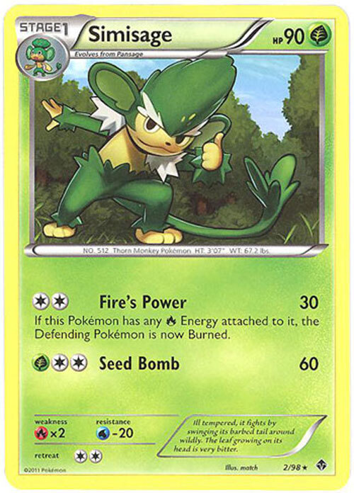 Pokemon Card - Emerging Powers 2/98 - SIMISAGE (rare) - NM