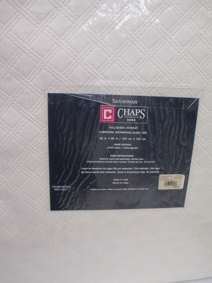 Ralph Lauren Chaps SAVANNAH Ivory/Cream Diamond Stitched Coverlet - Full/Queen - Image 3 of 4