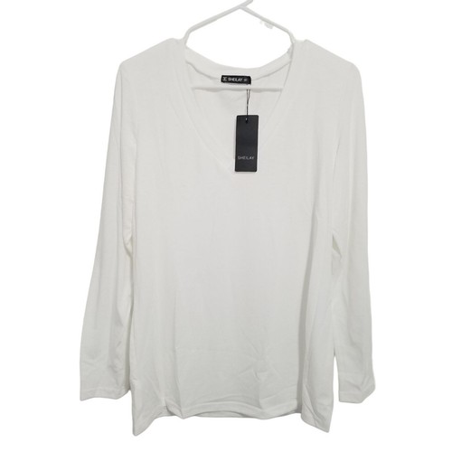 NEW SHEILAY Women's Long Sleeve V Neck Shirt Color White Size L