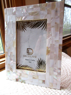 DECO LANE ARTISAN INDIA PICTURE FRAME FAUX MARBLE TILE 4X6 STANDING WOODEN BACK