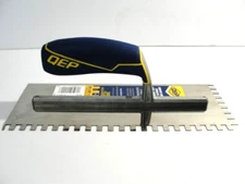 QEP 1/4" x 1/4" x 3/8" Comfort Grip Stainless Steel Square Notch Floor Trowel
