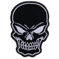 Embroidered Patch Iron-On , White On Black Evil Skull, 3" x 4.25"