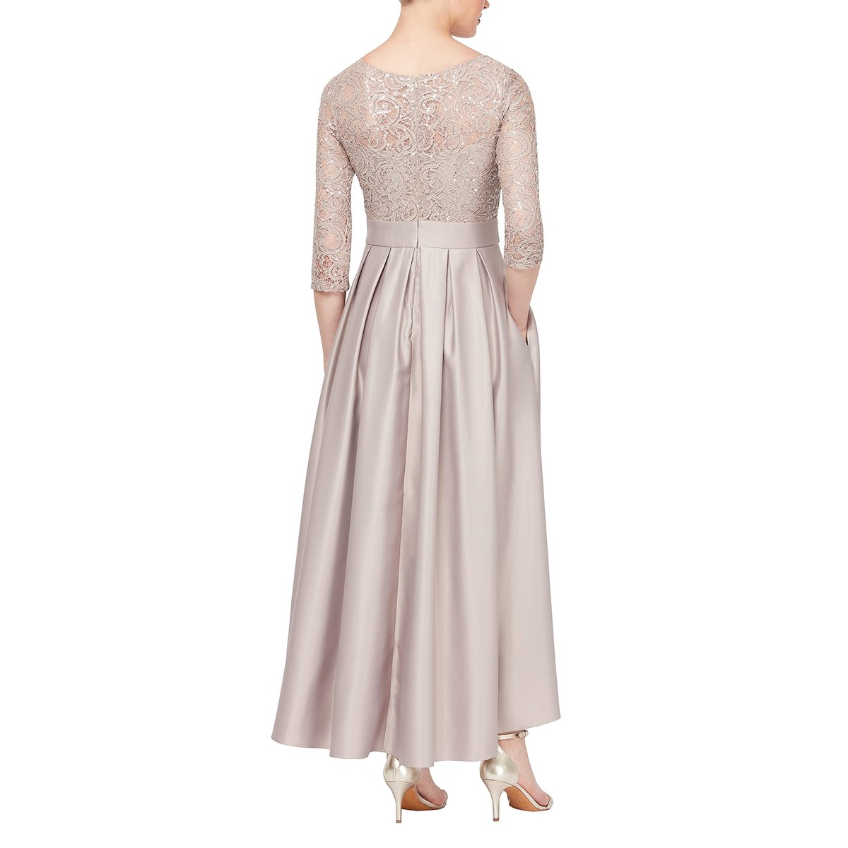 alex evenings sequined lace contrast dress Sleeveless Collared Lace Fit And Flare Dress In Black main image 0