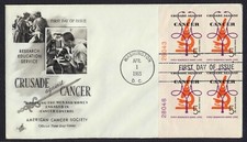 #1263 5c Crusade Against Cancer-Plate Blk, Art Craft FDC **ANY 5=FREE SHIPPING**