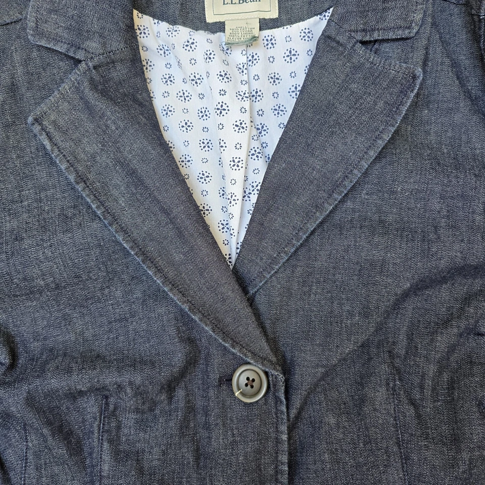 Chaqueta Blazer LL Bean Azul Denim Oscuro Tres Botones Muesca Solapa Algodón Mujeres XL Foto 4 de 4