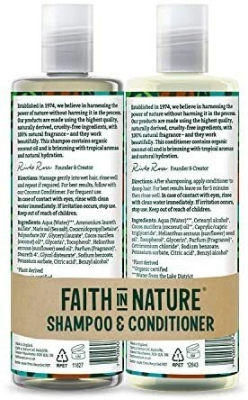 Faith In Nature Natural Coconut Shampoo and Conditioner Set, Hydrating, Vegan a - Picture 2 of 6