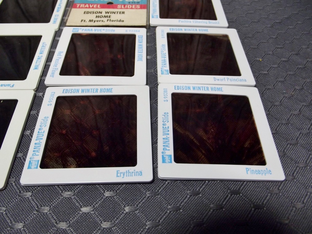 Vintage GAF Pana-Vue Lot 2 Sets 10 Slides Edison Winter Home / Waltzing  Waters