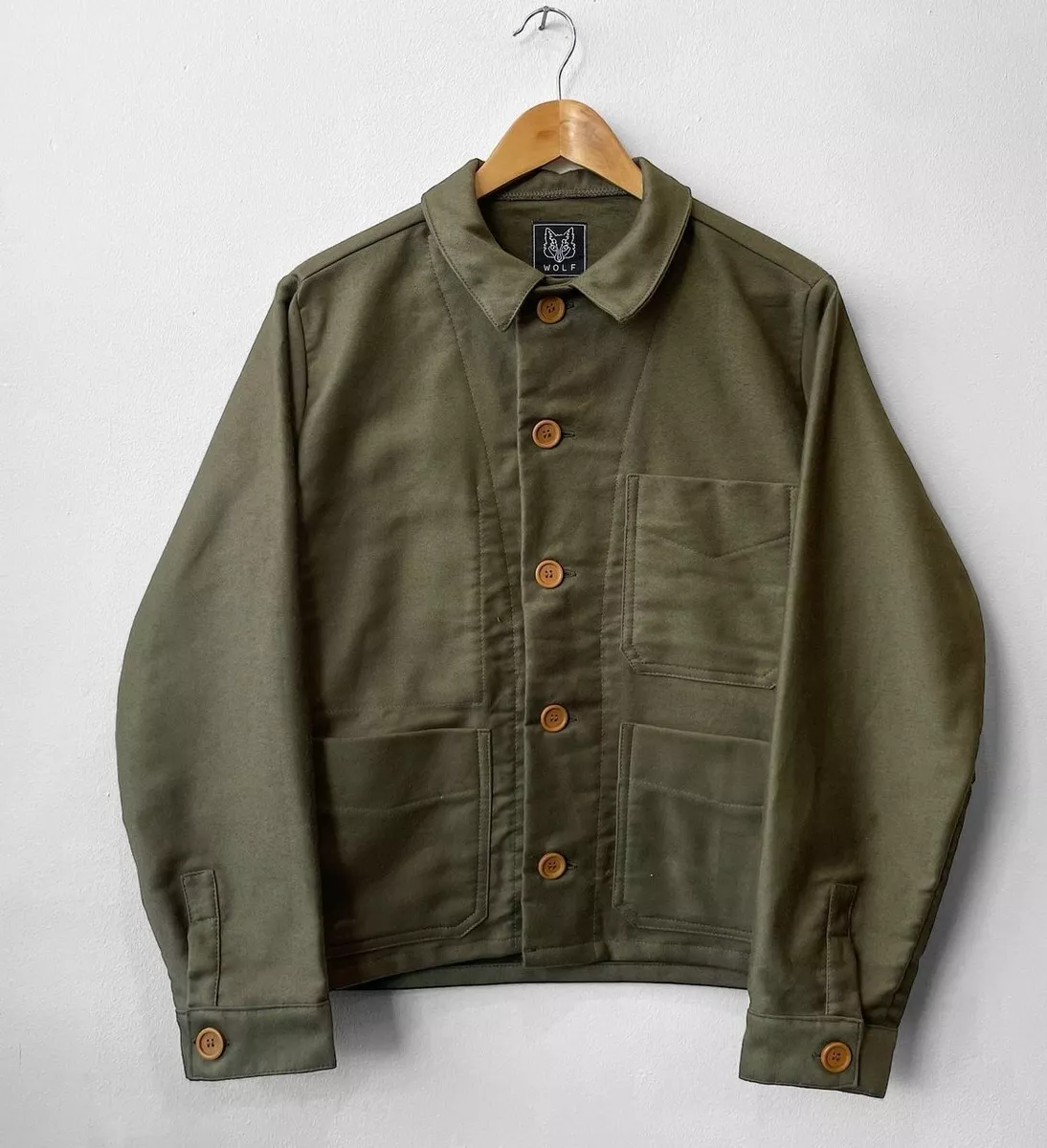 Vintage Moleskin French Work Jacket Made In England - Moss Green