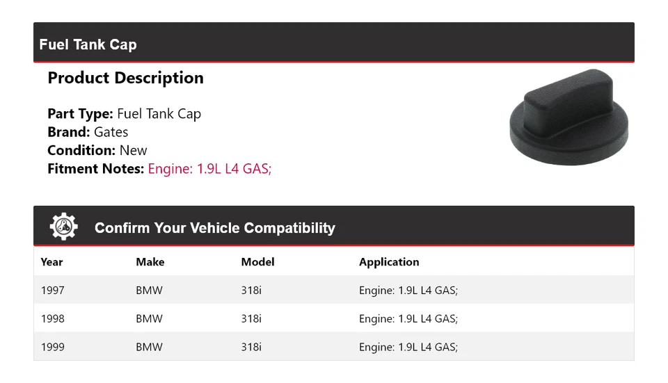 Para BMW 318i 1997-1999 1,9 L L4 Gas Tapa Tanque Puertas 1998 Foto 2 de 4