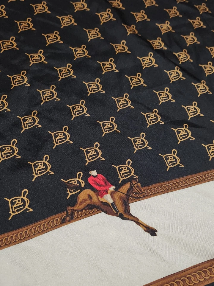 RARO DE COLECCIÓN Ralph Lauren Seda Ecuestre Equitación Salto RRL Bufanda Monograma Foto 3 de 4