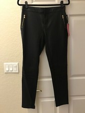 NWT WOMENS FOREVER 21 FAUX LEATHER PANT, BLACK, GOLD TONE HARDWARE, SIZE M