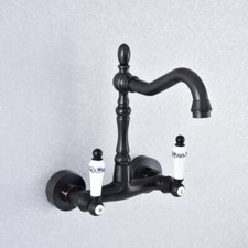 Ceramic Handle Oil Rubbed Brass Wall Mount Bathroom Sink Faucet Mixer Tap 2sf760