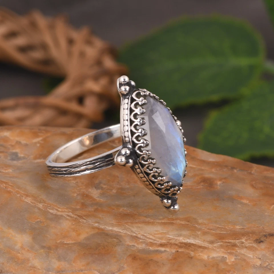 Помолвочное кольцо маркиза серебро 925 пробы нежный лунный камень подарок для нее - Изображение 4 из 4