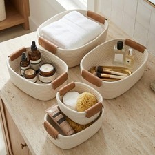 Beautiful Storage Basket Set of 5 - Sturdy Cotton Rope Baskets for Shelves Ar...