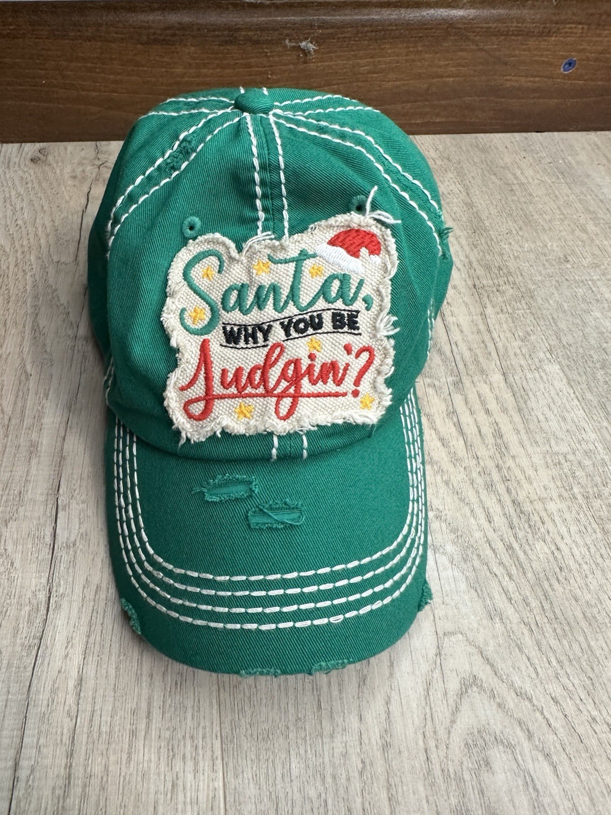 Green Santa Christmas Embroidered Cap Adjustable Hat Funny Jokes for Christmas