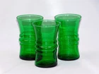 3 Vtg Anchor Hocking FOREST GREEN Ringed Flat Juice Tumbler Glasses 4" Tall