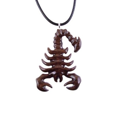Hand Carved Scorpion Necklace, Wooden Scorpio Pendant, Scorpio Wood Jewelry