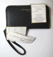 Adrienne Vittadini Studio Black Phone Charging Clutch Wristlet Faux Leather