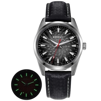 38MM BERNY Quartz Watch Men's Luxury Sapphire 100M Waterproof Leather Gift NEW