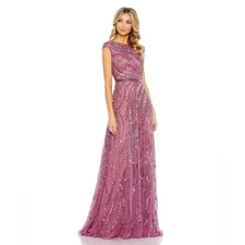 Mac Duggal Cap Sleeve Embellished Evening Gown in plum Size 8