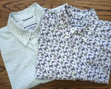 Huk Kona Lot Of 2 Short Sleeve Button Down Polo Sz M Allover Print Crab Oyster