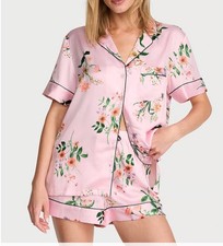 NEW Victoria s Secret Satin Short Pajama Set 2 Piece Pretty Pink Floral Size XS