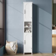 Tall Slim Bathroom Storage Cabinet with Lights  Adjustable Shelves, White