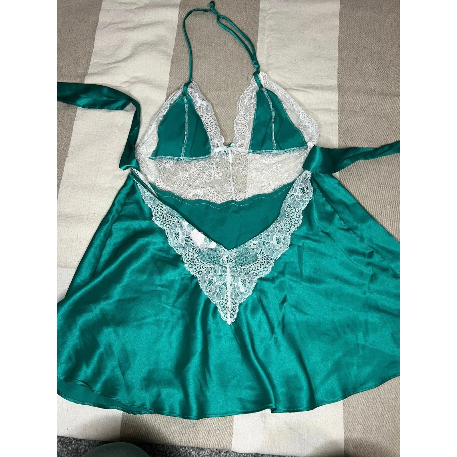 UNDERCOVER Camicia da notte Victoria's Secret M Teal floreale pizzo mezzanotte slip dress