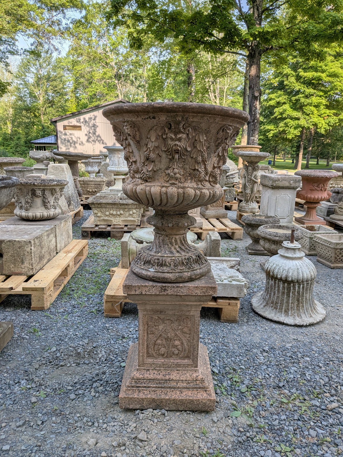 British Cast Stone Planter / Jardiniere on Plinth