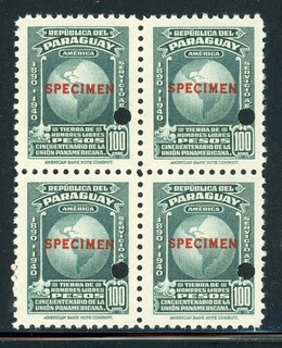 PARAGUAY MNH Specialized ABNCo SPECIMEN: Scott #C129 100P PA Union Block 4 $$$