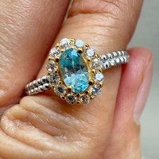 925 Sterling Silver Ring Blue 5x3mm Natural Topaz Gemstone Zircon Jewelry Gift