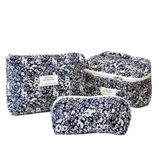 Quilted Makeup Bag Set, 3PCS Cotton Travel Makeup Bag, Soft Large Travel Quil...