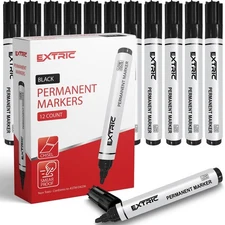 EXTRIC Permanent Markers Chisel Tip, Black, 12 Count, Quick Drying Ink, Works...