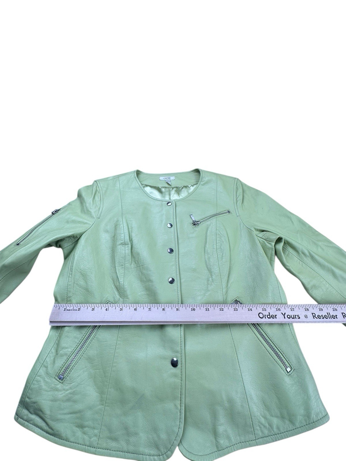 Cache Green Leather Jacket Snap Front Zip Pockets… - image 8