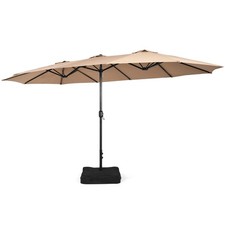 15FT Double-Sided Twin Patio Umbrella Outdoor Market W/ Crank  Base Coffee