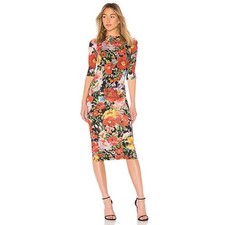 Alice + Olivia Floral Midi Dress 4 Delora Mock Neck Elbow Sleeve Blooming Garden