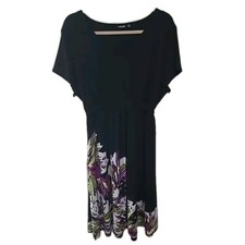 Apt. 9 Black Floral V-Neck Short Sleeve Summer Casual Midi Dress Womans Size 2X
