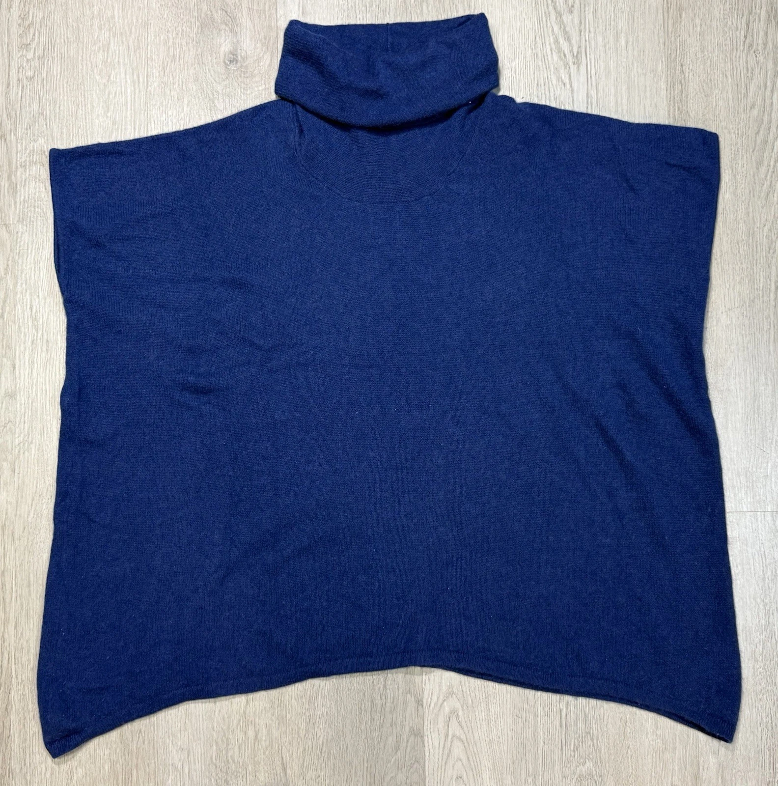 Pure Collection 100% Cashmere Cowl Neck Poncho Sweater Women's Medium Navy Blue