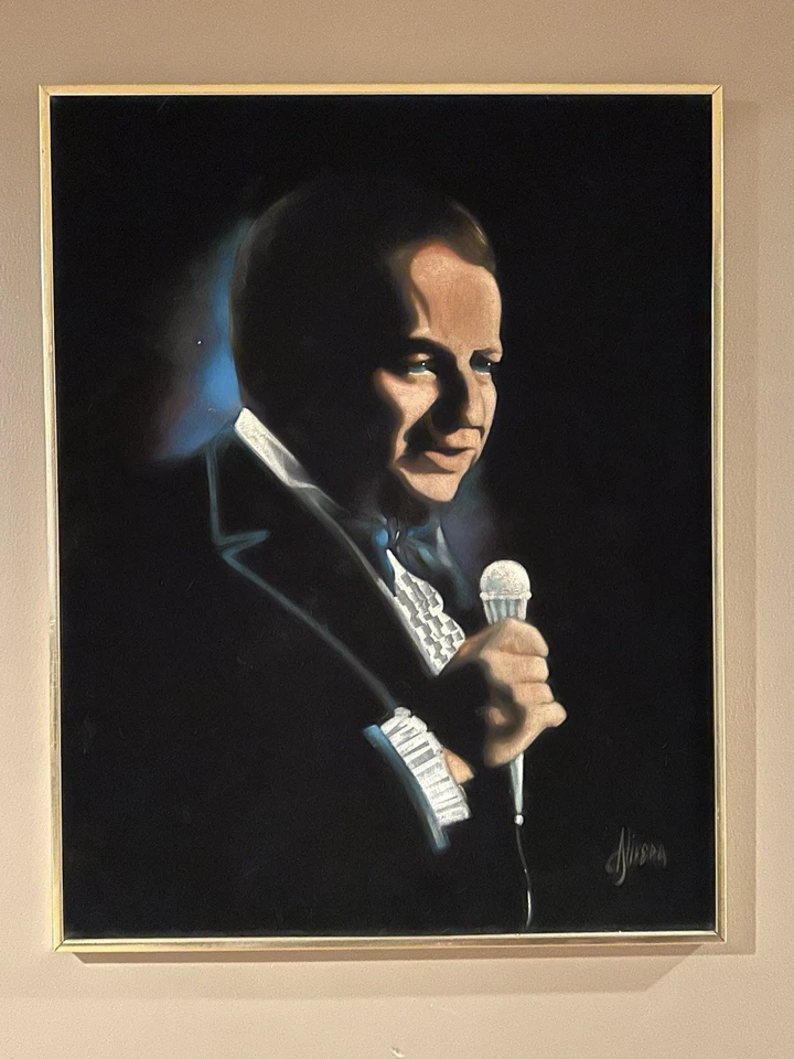Pintura de terciopelo negro Frank Sinatra vintage rara - 22" x 28" - firmada Foto 3 de 4