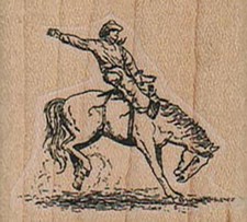 Cowboy On Bucking Horse 1 3/4 x 1 1/2" Rubber Stamp, Cowboy Stamp, Western Stamp