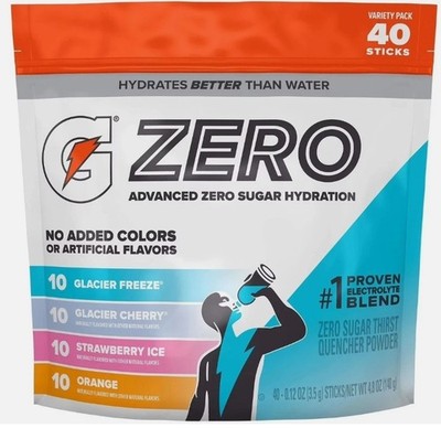 Gatorade G Zero Powder Variety Pack (40 ct.) Orange, Freeze, Cherry, Strawberry
