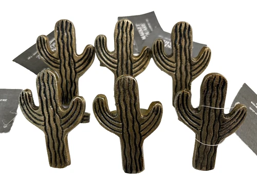 Metal Cactus Napkin Rings Holders Set of 6 Southwest Desert Motif Cowboy NWT