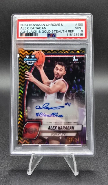 2024-25 Bowman U - Alex Karaban - Black/Gold Stealth Auto Bleed Blue /24 PSA9 🔥