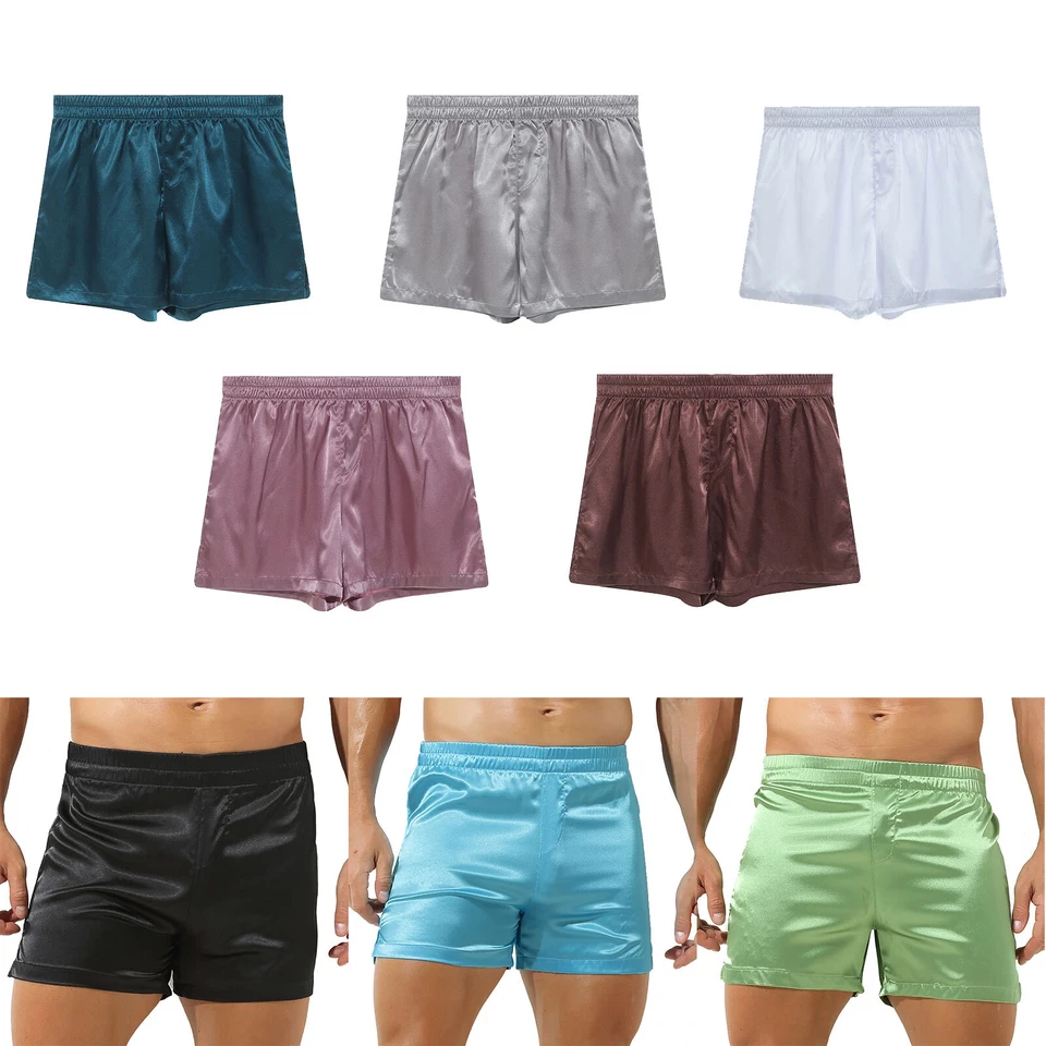 UK Mens Elastic Waist Satin Boxer Shorts Side Split Boxer Briefs Pajamas Shorts - Image 2 of 2